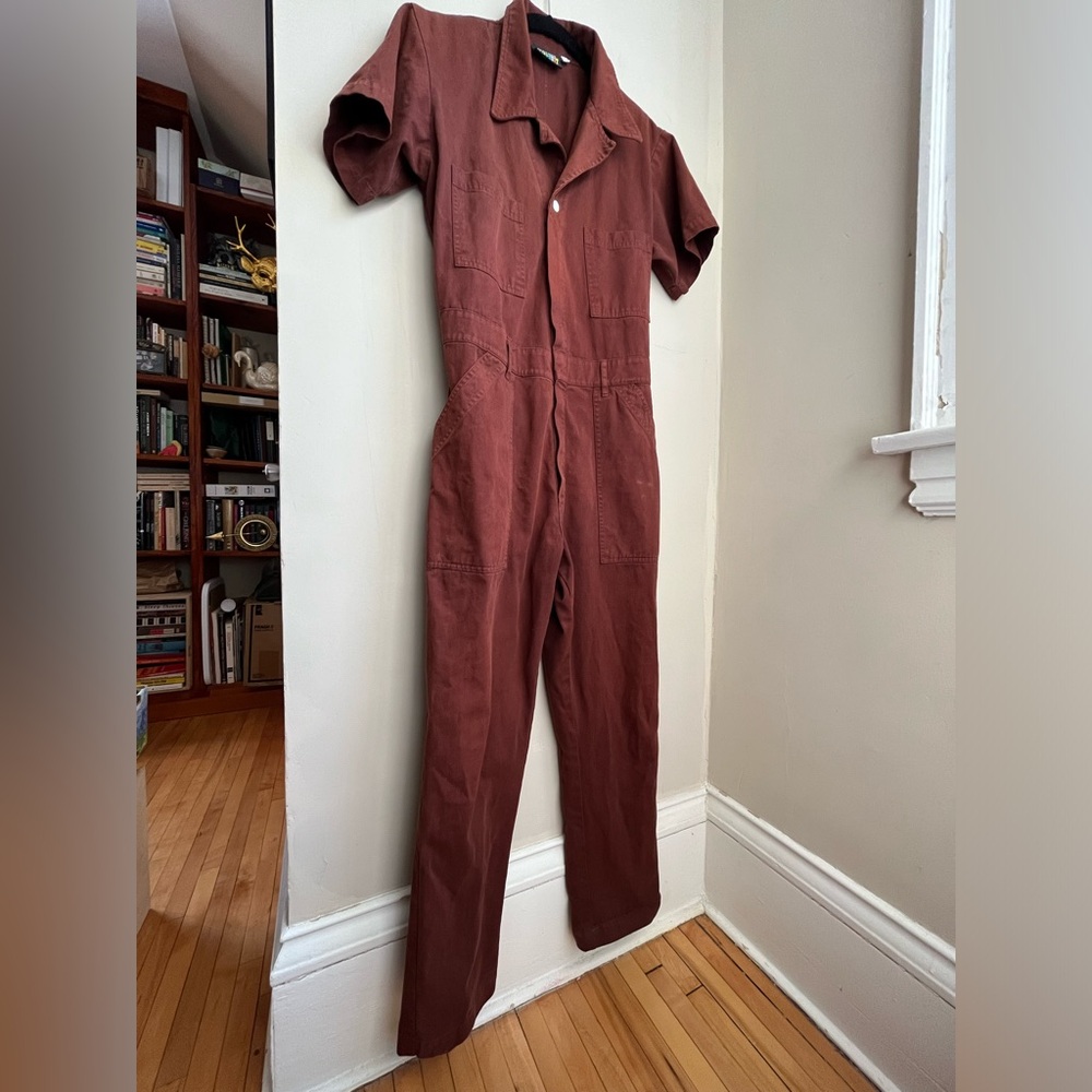big bud press short sleeve jumpsuit in fudgesicle brown